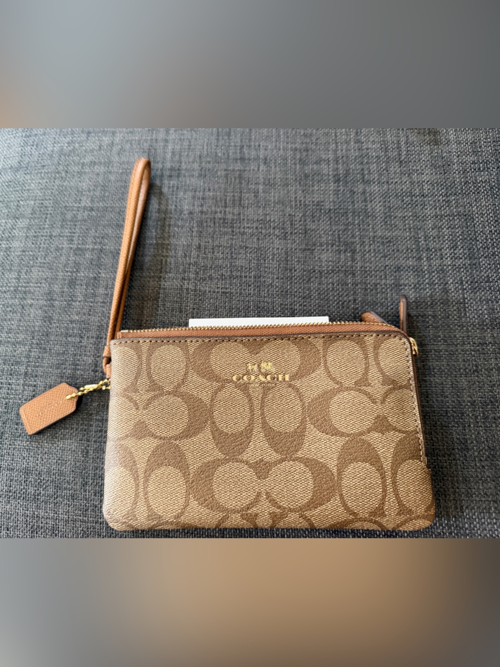 Coach Brown Signature Canvas Wristlet with Gold Logo